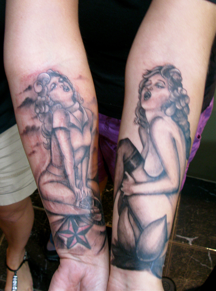 Got to tattoo these pinup's on sisters One sister celebrated her profession